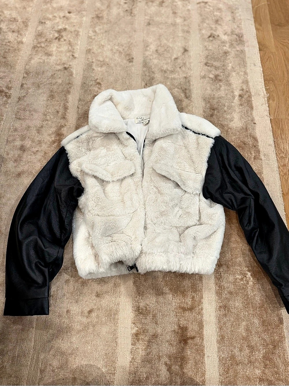 Mink Pink Faux Fur Color Block Jacket Size Medium Like New